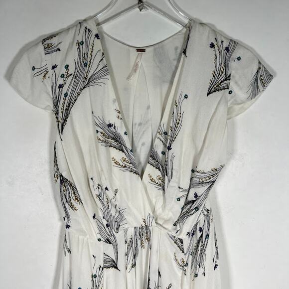 Free People Women's Floral Retro Midi Dress 4 V-Neck Boho with Pockets - Picture 5 of 9